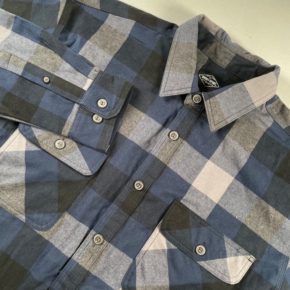 Work n Sport Mens XL Blue Grey Buffalo Plaid Flannel Button‎ Down Work Shirt NWT